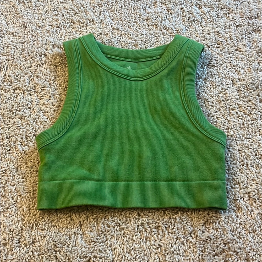 Aerie Green Crop Top with Ribbed Trim